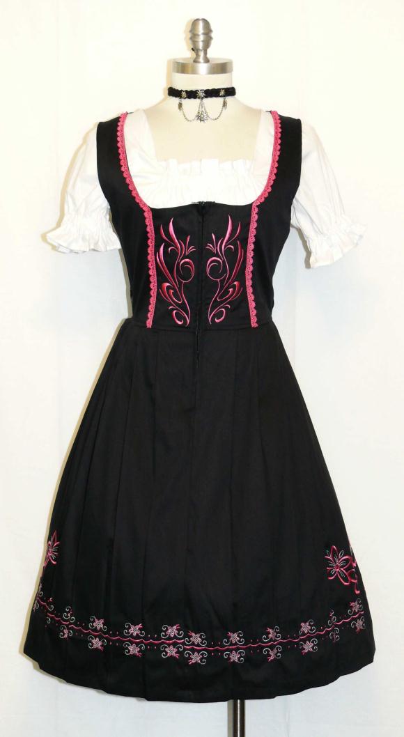 NEW ~ 3pcs / LONG BLACK German PLEATED Oktoberfest DIRNDL Dress 