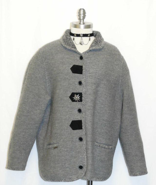 BOILED WOOL ~ GRAY Women German Winter WARM Hunting SWEATER Jacket/42 