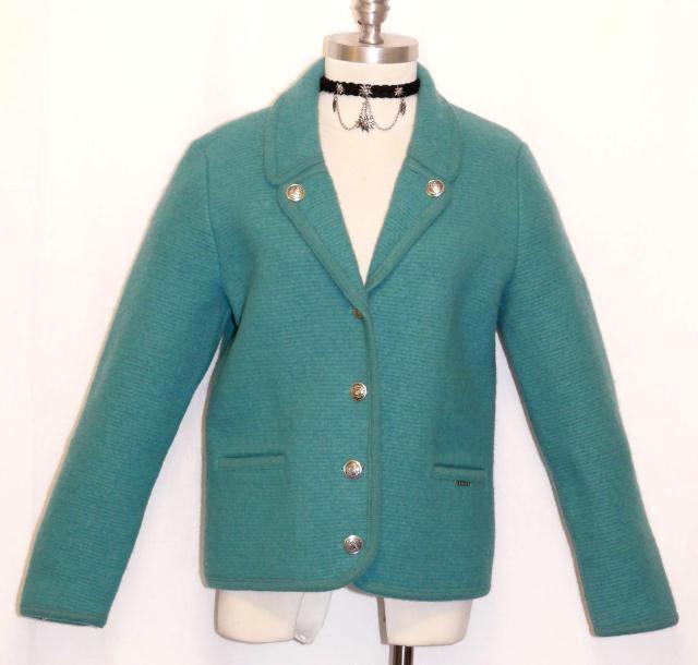 GEIGER ~ BOILED WOOL Women AQUA BLUE Austria WALK Cardigan SWEATER 