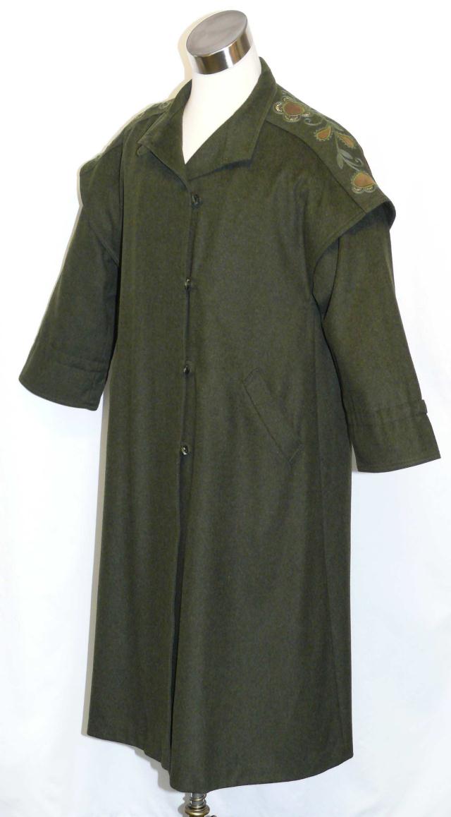 LAMBS WOOL ~ LODEN GREEN Women German AUSTRIA Long Over Cape COAT 