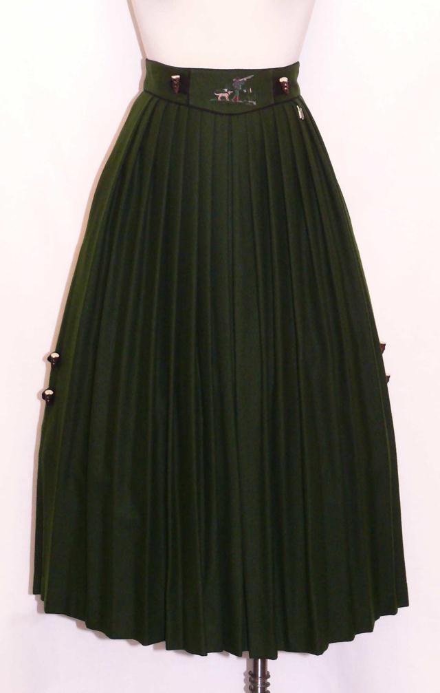 HAMMERSCHMID ~ GREEN Women BOILED WOOL German PLEATED Dress Swing LONG 