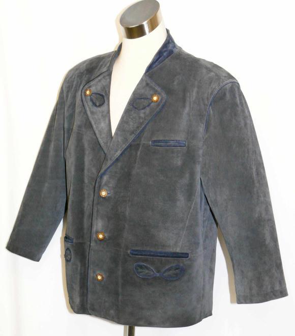 BLUE ~ LEATHER Men GERMAN Trachten Hunting Ranch Western JACKET Over 