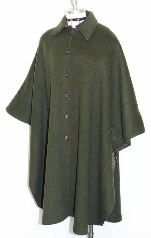 LODEN Green WOOL German Hunting Long Winter CAPE Coat  