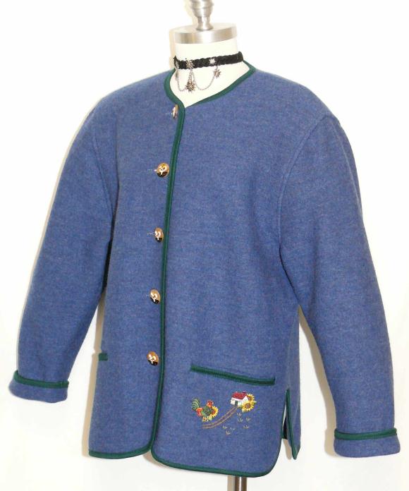 BLUE BOILED WOOL German Women Over Coat SWEATER 40 16 L  